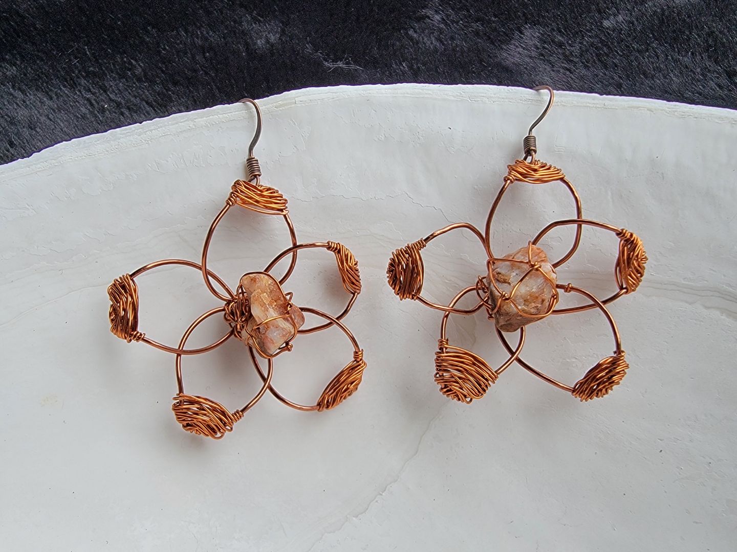 Pink Quartzite Flower Earrings